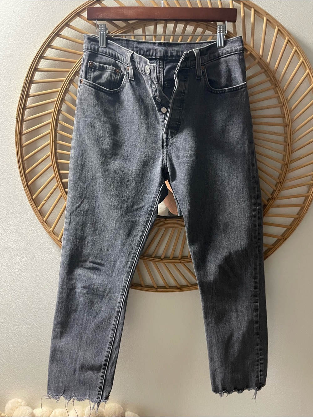 Women’s Gray Washed Button-Fly Jeans size 28